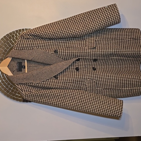 Anthropologie Bernardo Houndstooth Wool Blend Double-Breasted Handmade Blazer - Picture 5 of 17